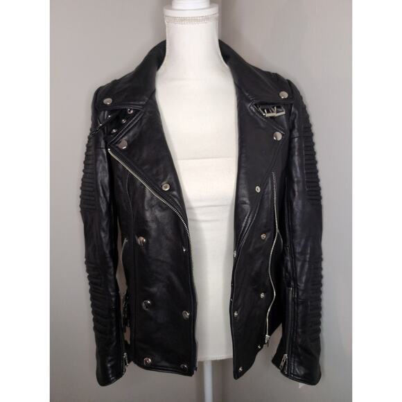 Leather biker rocker punk ribbed buckle moto jacket - Picture 2 of 10